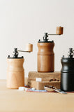 Wood hand-cranked bean grinder