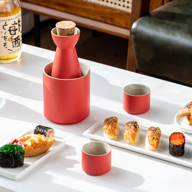 Japanese-style ceramic sake set -Red
