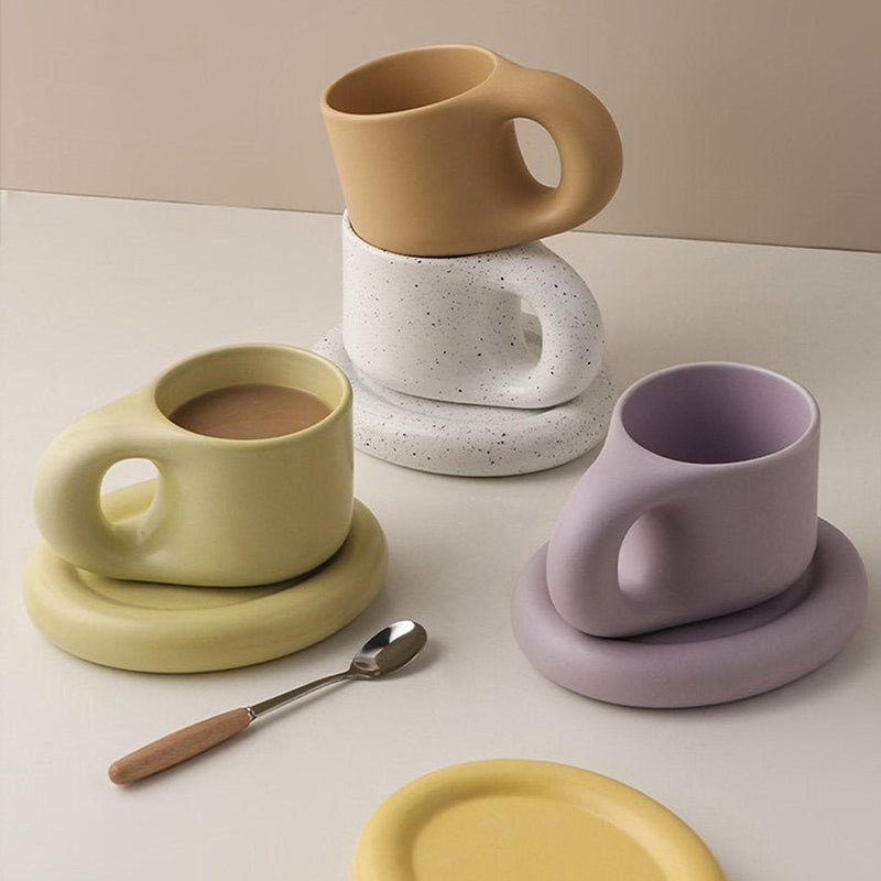 Nordic ceramic coffee mug with dessert plate