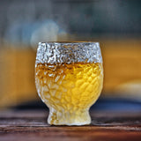 Japanese-style frosted hammered sake & green plum wine glass