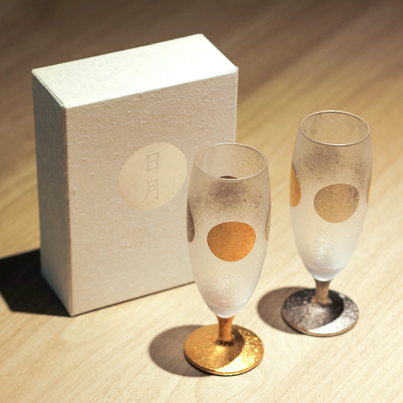 Ishizuka sun and moon frosted Whiskey Champagne Sake Glasses