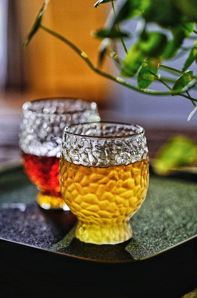 Japanese-style frosted hammered sake & green plum wine glass