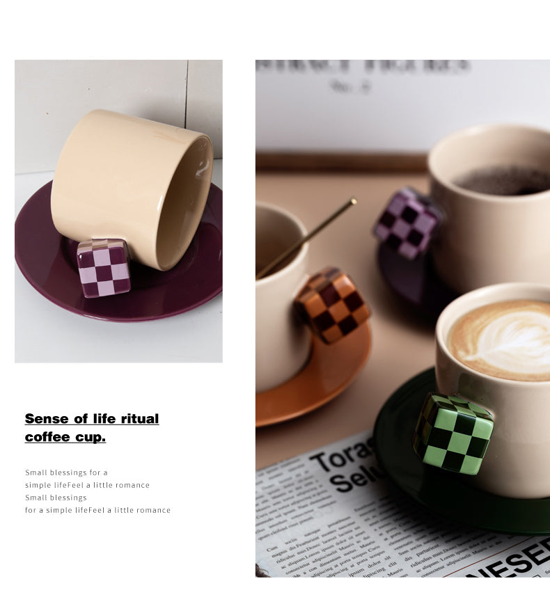 Rubik's cube ceramic coffee cup with plate