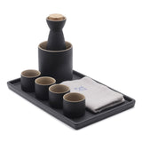 Japanese-style ceramic sake set -white & black