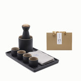Japanese-style ceramic sake set -white & black